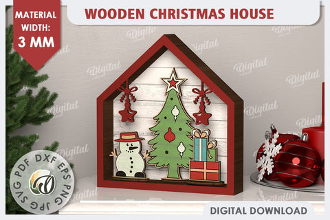 3D Christmas House Laser Cut. Christmas Decor SVG SVG Evgenyia Guschina 