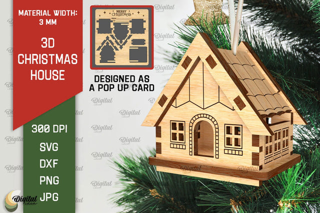 3D Christmas House Laser Cut. Christmas Pop Up Card SVG SVG Evgenyia Guschina 