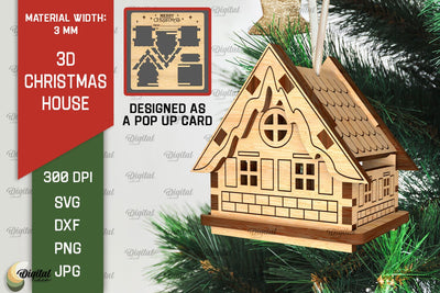 3D Christmas House Laser Cut. Christmas Pop Up Card SVG SVG Evgenyia Guschina 