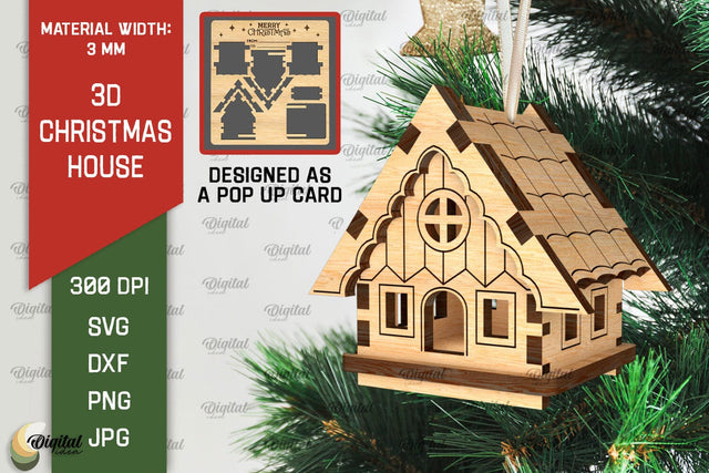 3D Christmas House Laser Cut. Christmas Pop Up Card SVG SVG Evgenyia Guschina 