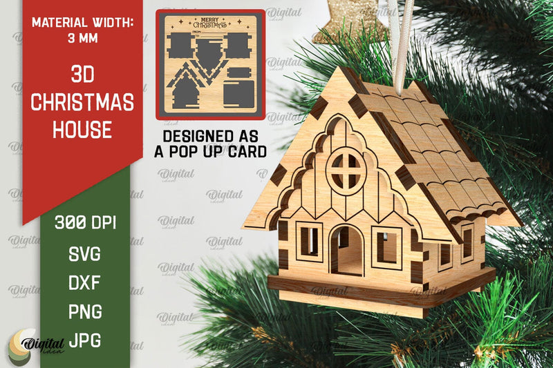 3D Christmas House Laser Cut. Christmas Pop Up Card SVG SVG Evgenyia Guschina 