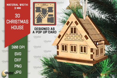 3D Christmas House Laser Cut. Christmas Pop Up Card SVG SVG Evgenyia Guschina 