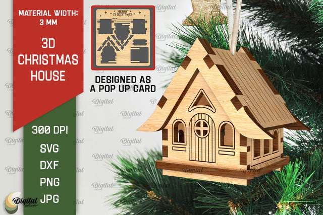 3D Christmas House Laser Cut. Christmas Pop Up Card SVG SVG Evgenyia Guschina 