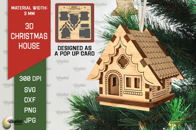 3D Christmas House Laser Cut. Christmas Pop Up Card SVG SVG Evgenyia Guschina 
