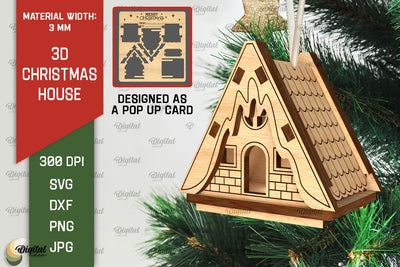 3D Christmas House Laser Cut. Christmas Pop Up Card SVG SVG Evgenyia Guschina 
