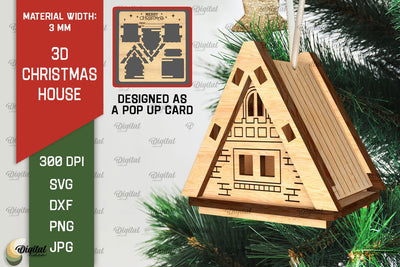 3D Christmas House Laser Cut. Christmas Pop Up Card SVG SVG Evgenyia Guschina 