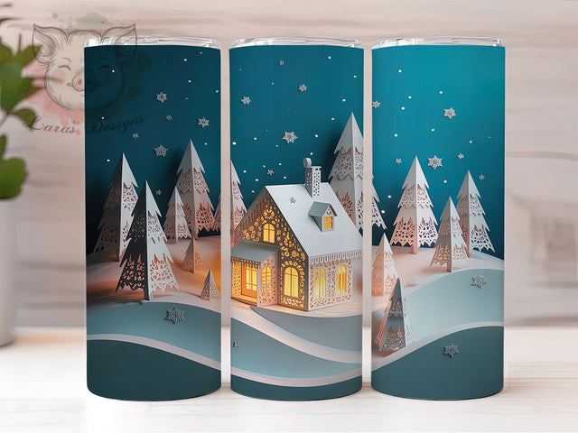 3D Christmas House Tumbler, Holiday House Wrap, Festive Home Sublimation, 20oz Christmas Tumbler, Cute Holiday House Art, Seasonal Winter Mug, Whimsical Christmas Cup Sublimation Lara' s Designs 