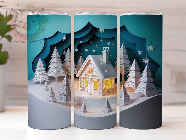 3D Christmas House Tumbler, Holiday House Wrap, Festive Home Sublimation, 20oz Christmas Tumbler, Cute Holiday House Art, Seasonal Winter Mug, Whimsical Christmas Cup Sublimation Lara' s Designs 