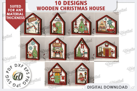3D Christmas Houses Laser Cut Bundle. Christmas Decor SVG SVG Evgenyia Guschina 