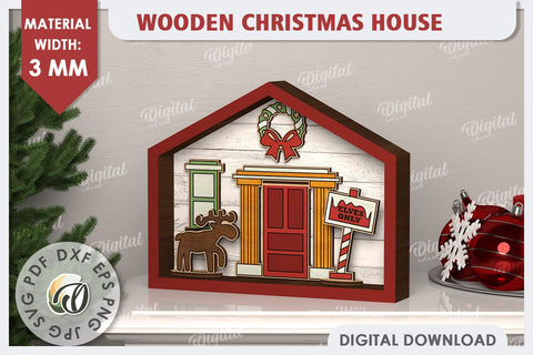 3D Christmas Houses Laser Cut Bundle. Christmas Decor SVG SVG Evgenyia Guschina 