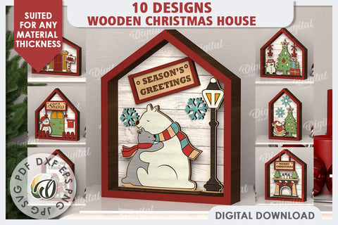 3D Christmas Houses Laser Cut Bundle. Christmas Decor SVG SVG Evgenyia Guschina 