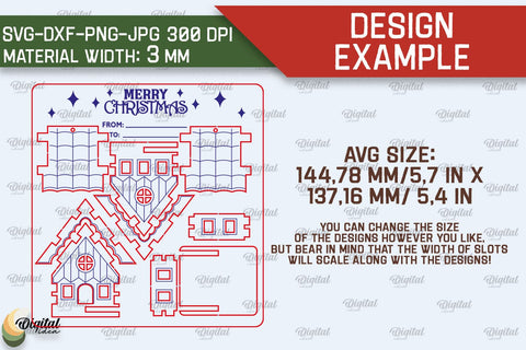 3D Christmas Houses Laser Cut Bundle. XMas Pop Up Cards SVG SVG Evgenyia Guschina 
