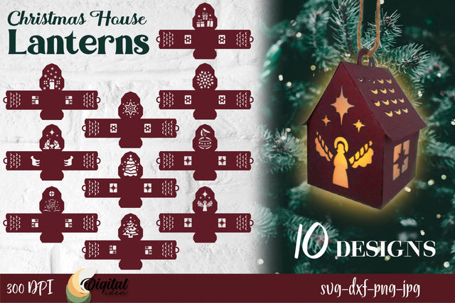 3D Christmas houses svg. Christmas lantern template bundle 3D Paper Evgenyia Guschina 