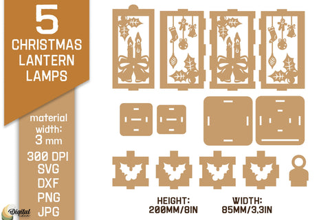 3D Christmas Lantern Laser Cut Bundle. Christmas Decor SVG SVG Evgenyia Guschina 