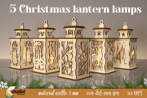3D Christmas Lantern Laser Cut Bundle. Christmas Decor SVG SVG Evgenyia Guschina 