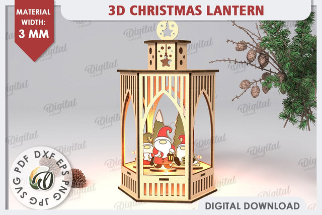 3D Christmas Lantern Laser Cut. Wooden Christmas Decor SVG SVG Evgenyia Guschina 