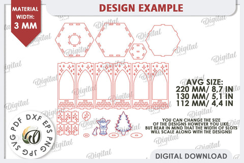 3D Christmas Lantern Laser Cut. Wooden Christmas Decor SVG SVG Evgenyia Guschina 