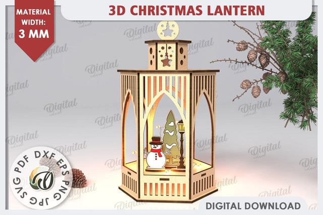 3D Christmas Lantern Laser Cut. Wooden Christmas Decor SVG SVG Evgenyia Guschina 