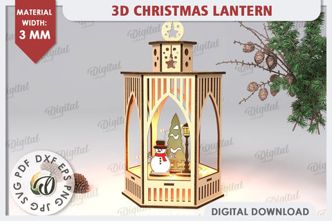 3D Christmas Lantern Laser Cut. Wooden Christmas Decor SVG SVG Evgenyia Guschina 