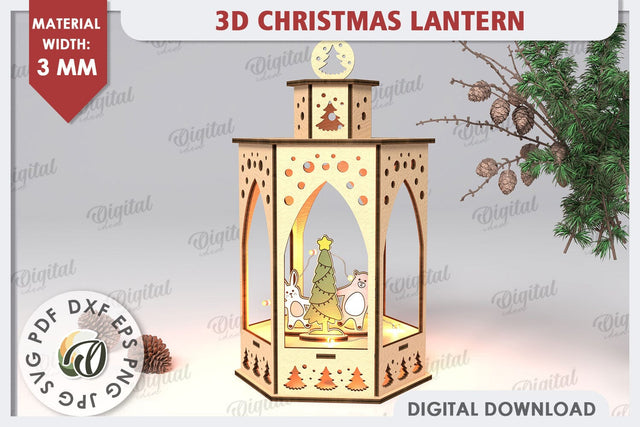 3D Christmas Lantern Laser Cut. Wooden Christmas Decor SVG SVG Evgenyia Guschina 