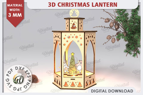 3D Christmas Lantern Laser Cut. Wooden Christmas Decor SVG SVG Evgenyia Guschina 
