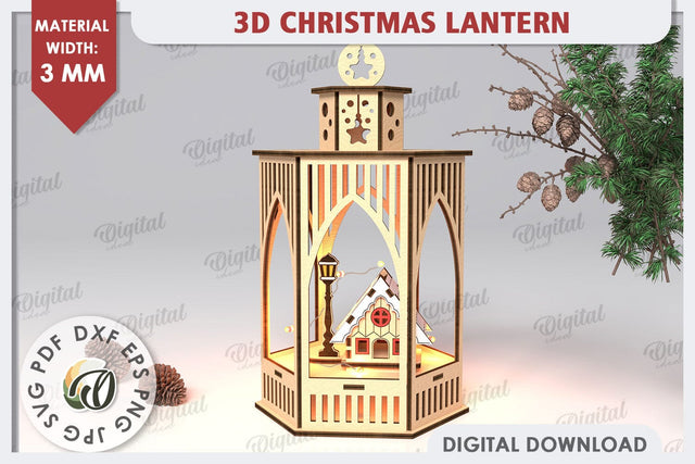 3D Christmas Lantern Laser Cut. Wooden Christmas Decor SVG SVG Evgenyia Guschina 