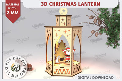 3D Christmas Lantern Laser Cut. Wooden Christmas Decor SVG SVG Evgenyia Guschina 