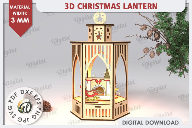 3D Christmas Lantern Laser Cut. Wooden Christmas Decor SVG SVG Evgenyia Guschina 