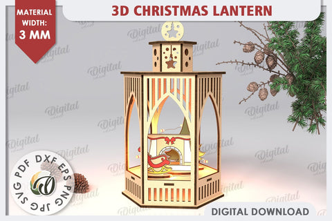 3D Christmas Lantern Laser Cut. Wooden Christmas Decor SVG SVG Evgenyia Guschina 