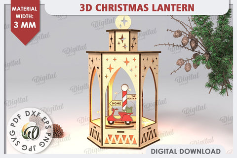 3D Christmas Lantern Laser Cut. Wooden Christmas Decor SVG SVG Evgenyia Guschina 