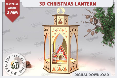 3D Christmas Lantern Laser Cut. Wooden Christmas Decor SVG SVG Evgenyia Guschina 