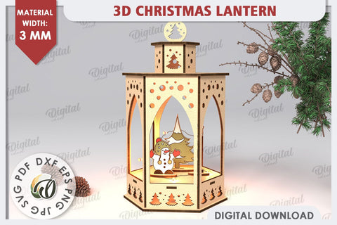 3D Christmas Lantern Laser Cut. Wooden Christmas Decor SVG SVG Evgenyia Guschina 