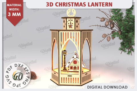 3D Christmas Lanterns Laser Cut Bundle. Christmas Decor SVG SVG Evgenyia Guschina 