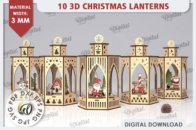 3D Christmas Lanterns Laser Cut Bundle. Christmas Decor SVG SVG Evgenyia Guschina 