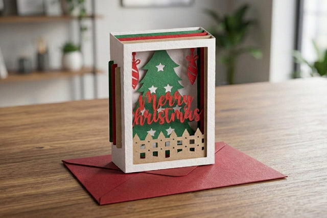 3D Christmas Layered Shadowbox Pop-up Card, Merry Christmas DIY Papercut 3D Paper zafrans studio 