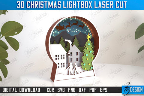 3D Christmas Lightbox Laser Cut Bundle | Christmas Scene | Christmas Lantern | 3D Lightbox | Christmas Decorations | Holiday | CNC Files SVG Fly Design 