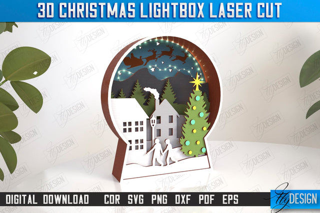 3D Christmas Lightbox Laser Cut | Christmas Scene | Christmas Lantern | 3D Lightbox | Christmas Decorations | Holiday | CNC File SVG Fly Design 