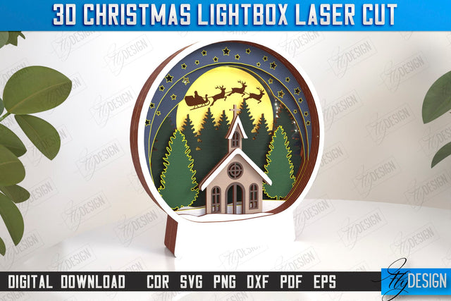 3D Christmas Lightbox Laser Cut | Christmas Scene | Christmas Lantern | 3D Lightbox | Christmas Decorations | Holiday | CNC File SVG Fly Design 