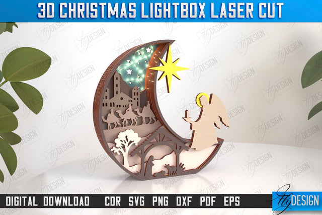 3D Christmas Lightbox Laser Cut | Nativity Scene | Christmas Lantern | 3D Lightbox | Christmas Decorations | Holiday | CNC File SVG Fly Design 