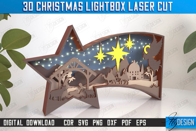 3D Christmas Lightbox Laser Cut | Nativity Scene | Christmas Lantern | 3D Lightbox | Christmas Decorations | Holiday | CNC File SVG Fly Design 