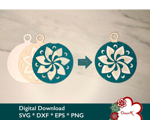 3D Christmas Mandala Flower Ornament - Christmas Tree Cut File SVG DawnKDesigns 