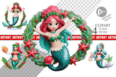3D Christmas Mermaid Clipart Sublimation artnoy 