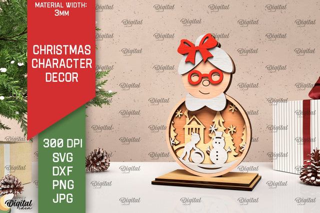 3D Christmas Mrs Claus decor Laser Cut. Xmas layered SVG SVG Evgenyia Guschina 