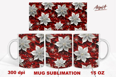 3d christmas mug wrap / christmas red white flowers pattern Sublimation Angelina Semenova 