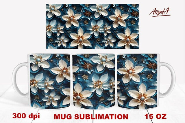 3d christmas mug wrap / white flowers pattern Sublimation Angelina Semenova 