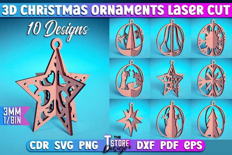3D Christmas Ornament Bundle | Christmas Tree Decoration | Christmas Gift Idea | CNC File SVG The T Store Design 