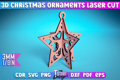 3D Christmas Ornament | Christmas Tree Decoration | Christmas Gift Idea | CNC File SVG The T Store Design 