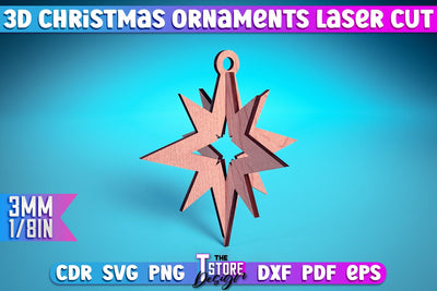 3D Christmas Ornament | Christmas Tree Decoration | Christmas Gift Idea | CNC File SVG The T Store Design 