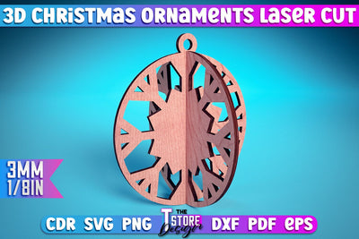 3D Christmas Ornament | Christmas Tree Decoration | Christmas Gift Idea | CNC File SVG The T Store Design 
