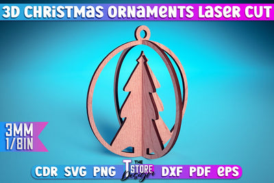 3D Christmas Ornament | Christmas Tree Decoration | Christmas Gift Idea | CNC File SVG The T Store Design 